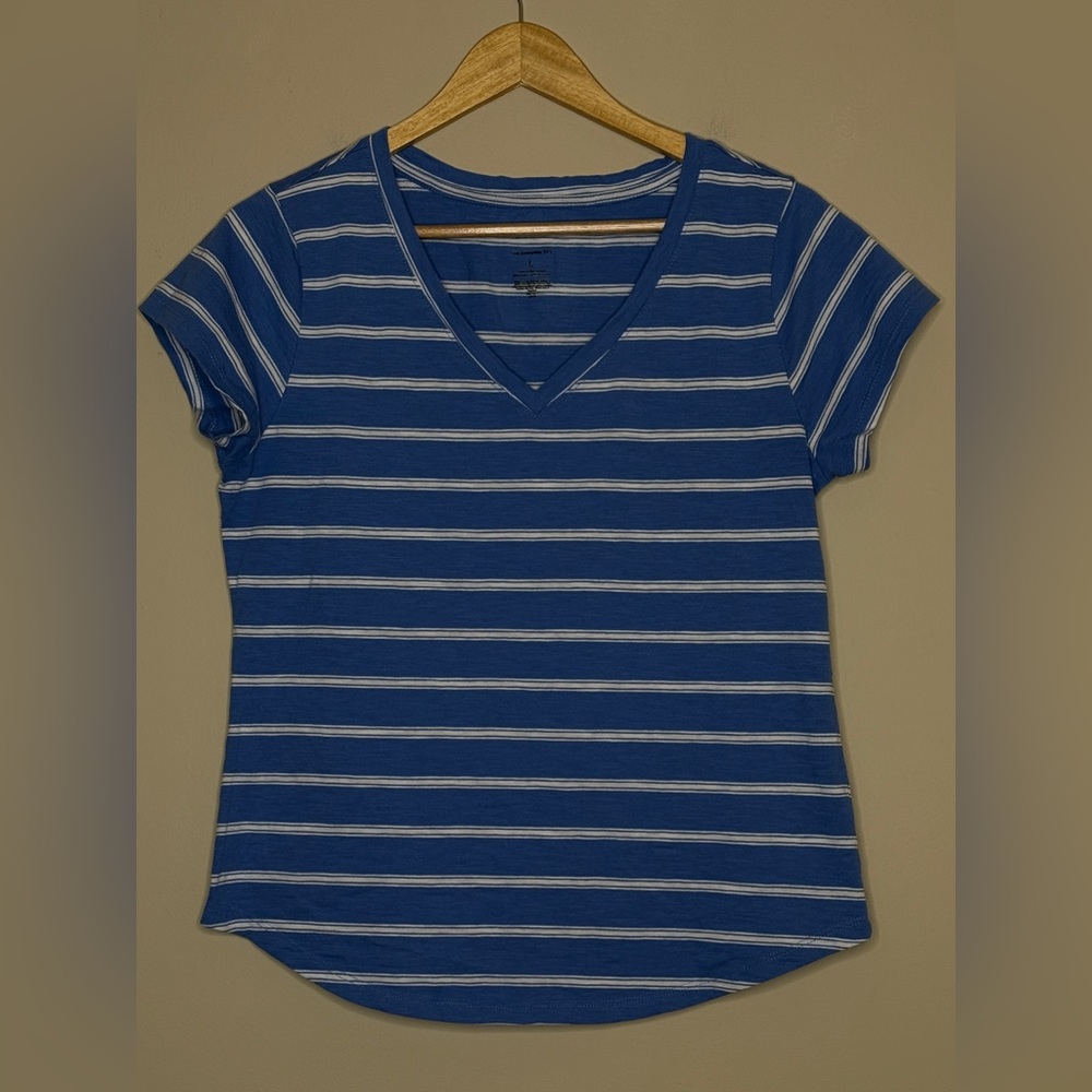Sonoma Blue and White Striped V-Neck Tee